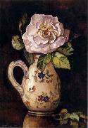 Hirst, Claude Raguet, White Rose in a Glazed Ceramic Pitcher with Floral Design